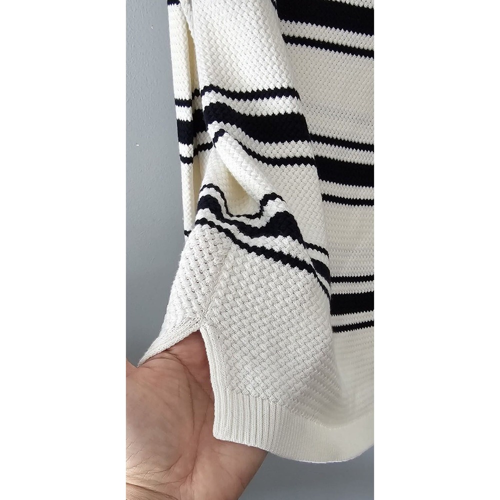 Talbots Womens Size L Black Ivory Stripe Tunic Sweater Button Shoulders Nautical - Picture 3 of 10